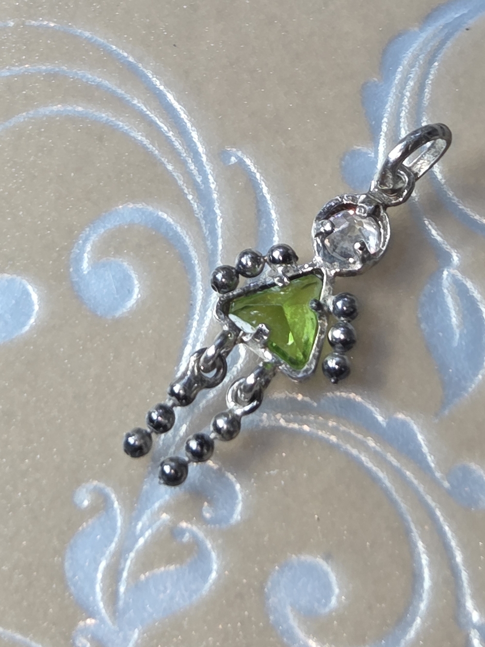 Sterling Silver GIRL Peridot Triangle Gem Dangle Pendant Charm
